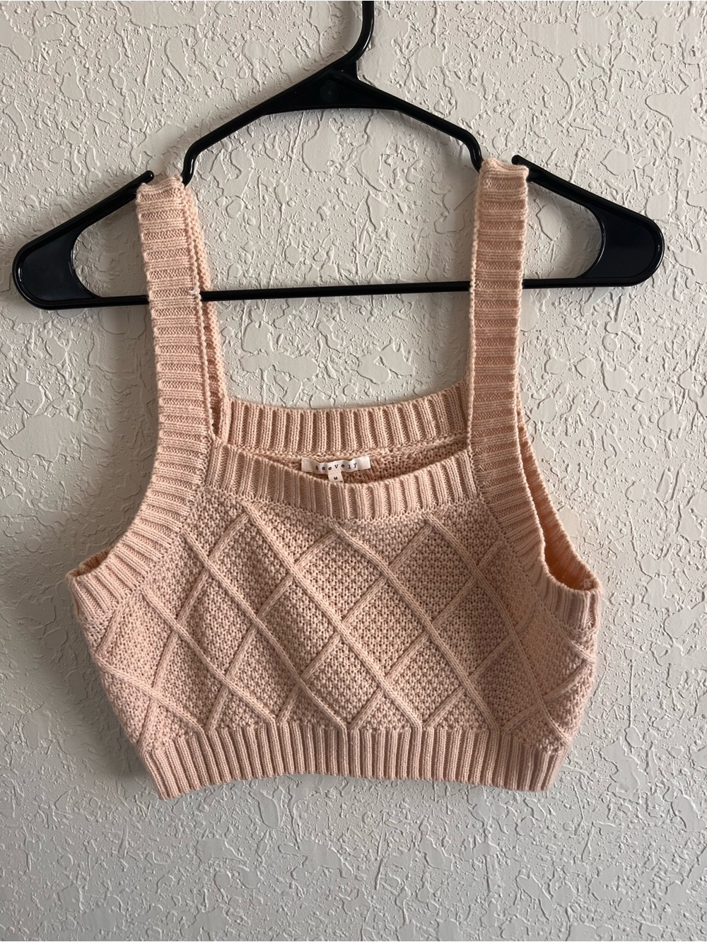 Diamond-Texture Knit Crop Tank - Blush